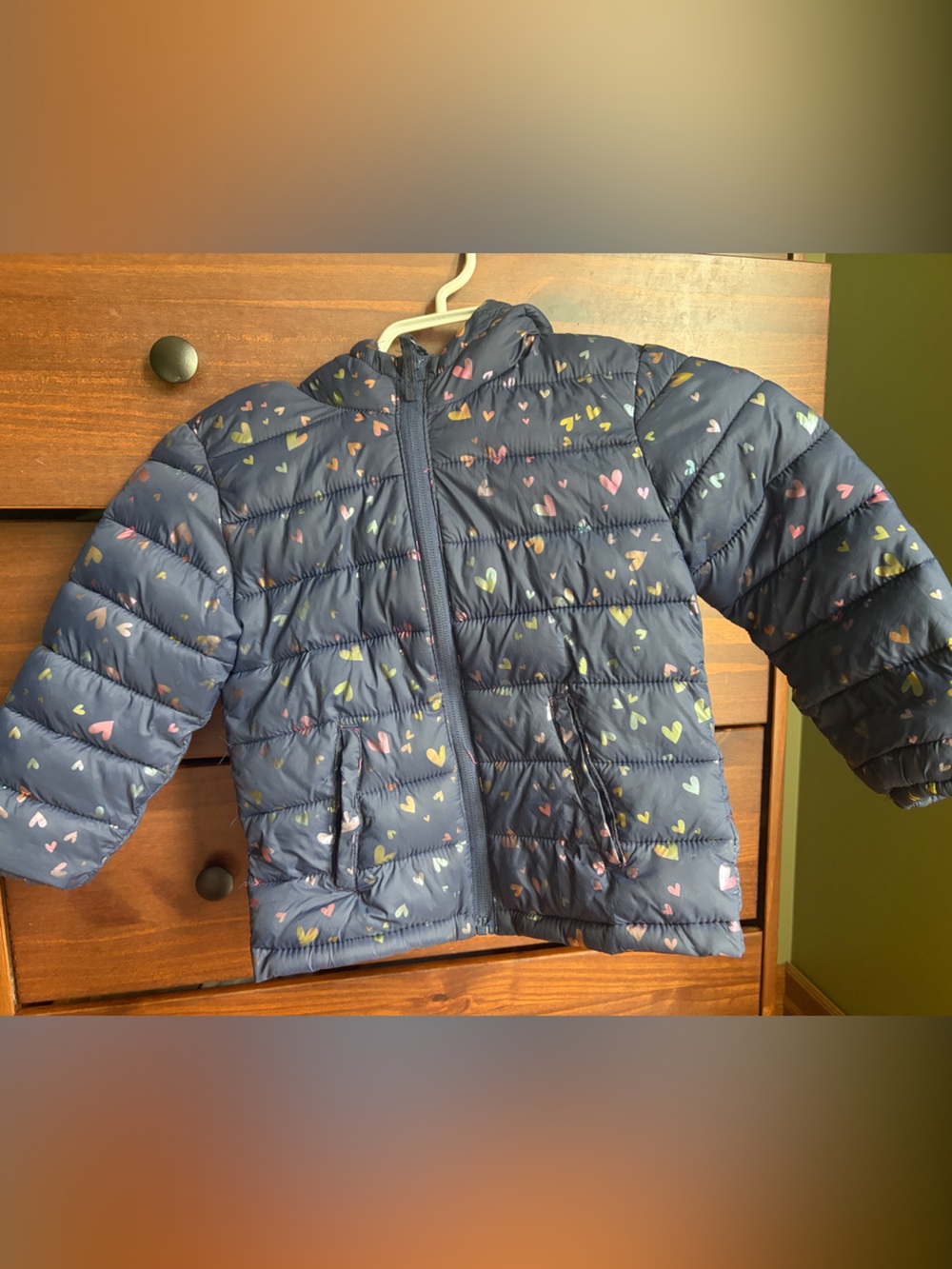 Girls' Navy Heart-Print Hooded Puffer Jacket